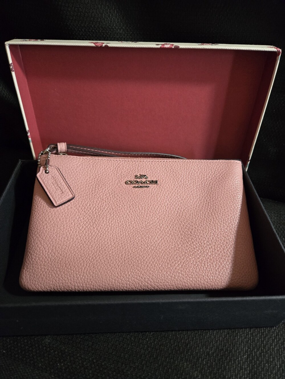 Coach Peony Pink Pebbled Leather Wristlet NWOT